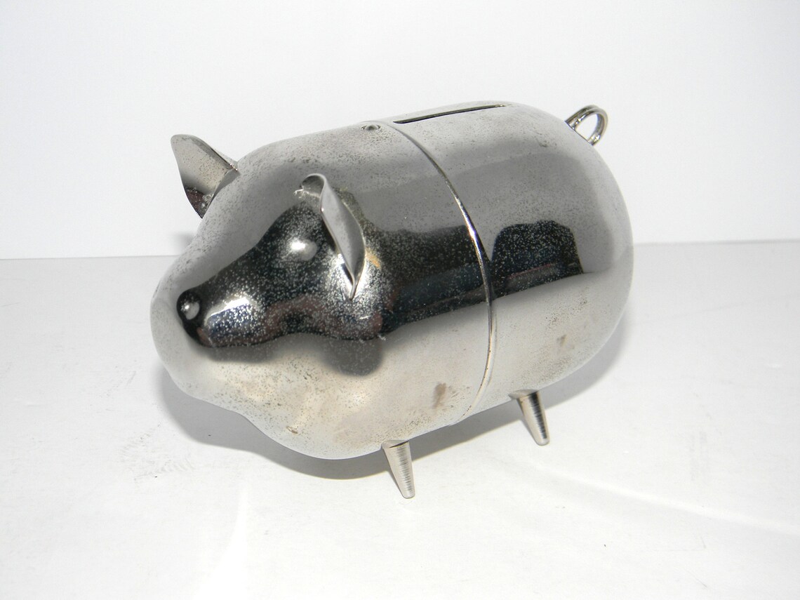 Raimond Piggy Bank MCM Chrome Metal Pig Coin Bank 4.5 long Etsy