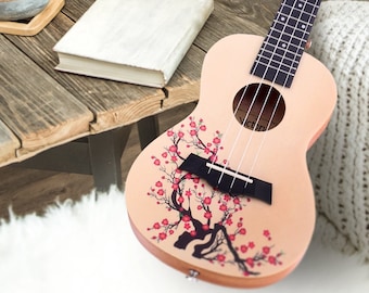 Painted Concert Ukulele 23” Beginner’s Kit (Plum Blossom)