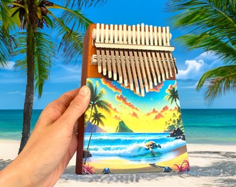 Painted Kalimba [Hawaii] - 17 Key Mahogany Kalimba African Thumb Piano Finger Percussion Keyboard Music Instruments