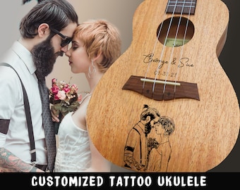 ENGRAVE Customized Personalized Tattoo Ukulele / Special Gift / Customized Gift / Wedding Gift / Memorial Home Decor