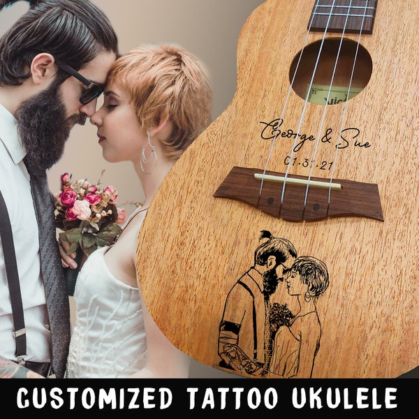 ENGRAVE Customized Personalized Tattoo Ukulele / Special Gift / Customized Gift / Wedding Gift / Memorial Home Decor