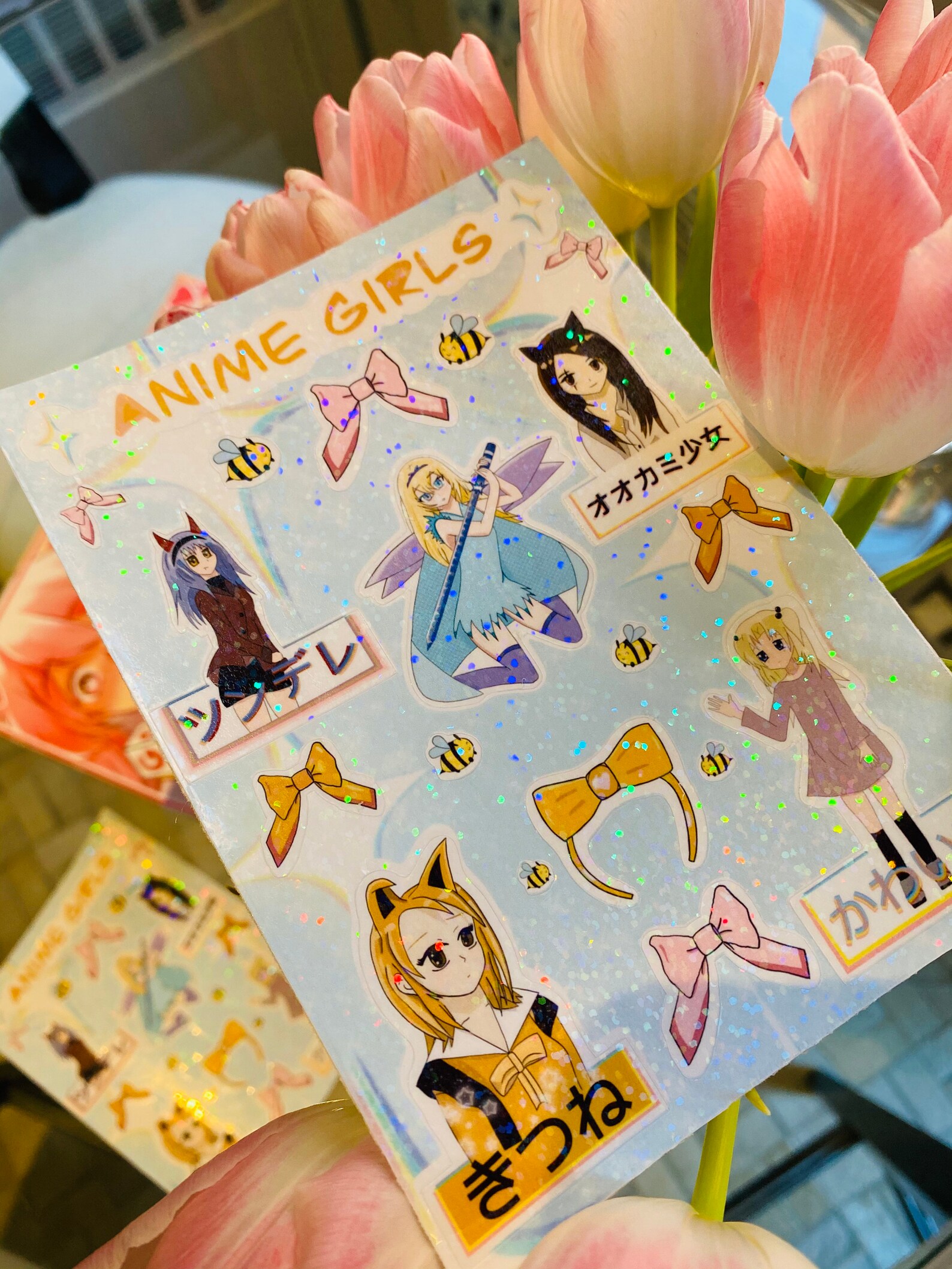 Holographic Anime Girls Sticker Sheets 2 Sparkle Kawaii Etsy