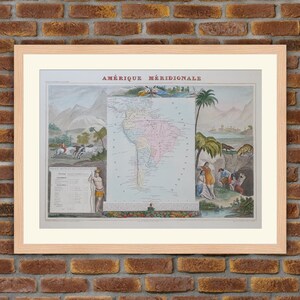 Große farbige Karte - Französisch Abteilung - AMERIQUE MERIDIONALE - 1850 Gravur Atlas Levasseur - 19.5x14.4in - Dekoration, Druck