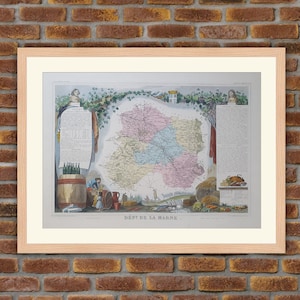 Carte département français - Marne - Gravure couleurs 1850 Atlas National Levasseur