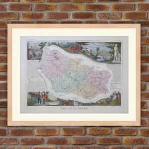 Große farbige Karte - Französisch Abteilung - SOMME - 1850 Gravur Atlas Levasseur - 19.5x14.4in - Dekoration, Druck