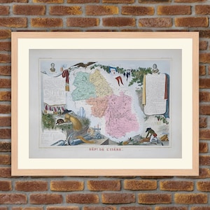 1850 Gravur Atlas Levasseur - Große Karte Französische Abteilung - Isère - 19,5x14,4in - Dekoration, Druck