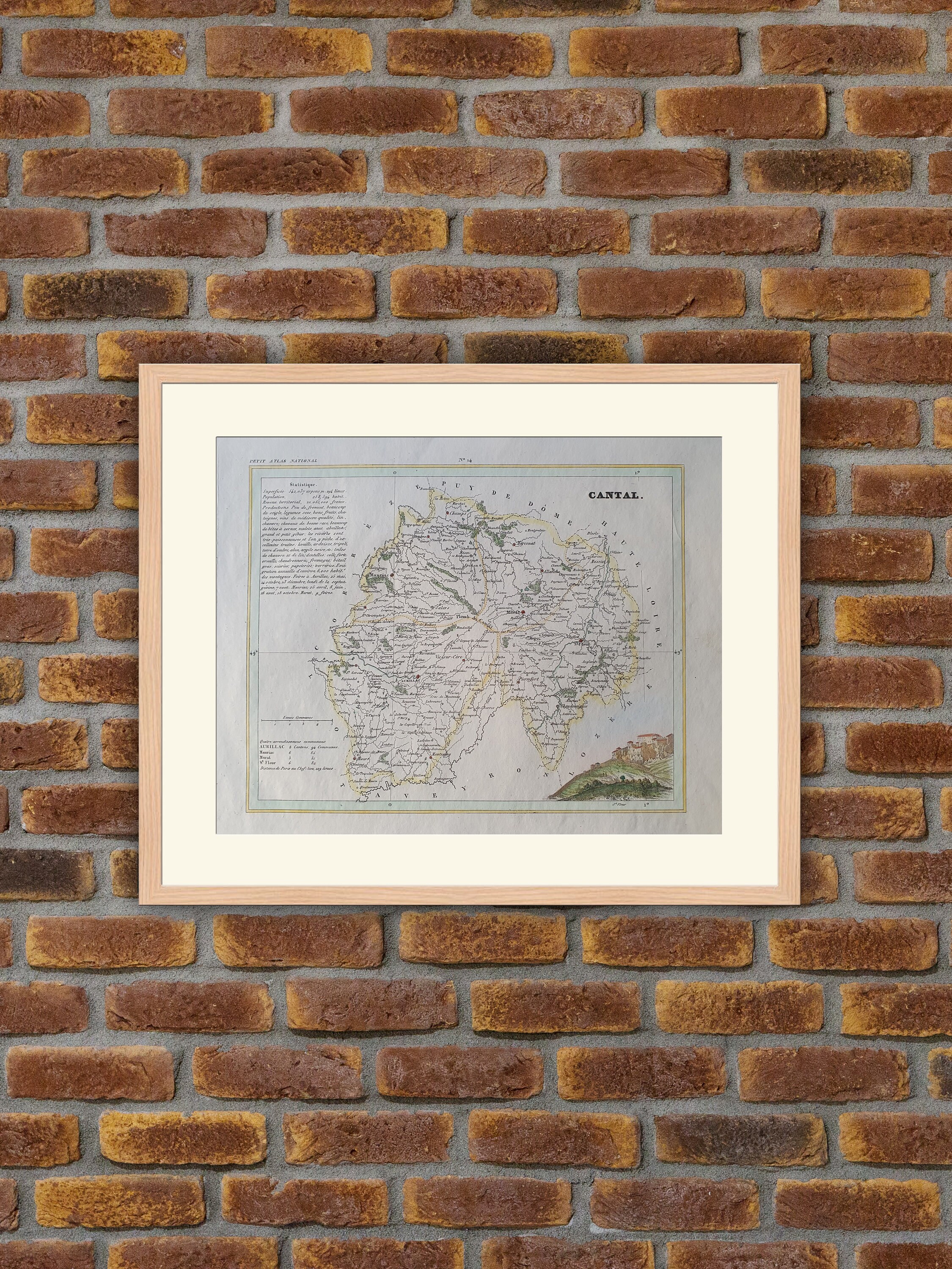 Carte de Département Français - Cantal Gravure Couleurs 1833 Monin