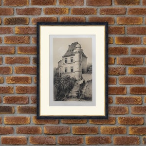 1864 Lithograph - Castles - Petit Château d’Exideuil (Dordogne) - V. Petit, Architecture - 13.4x10in - Decoration, Large Prints
