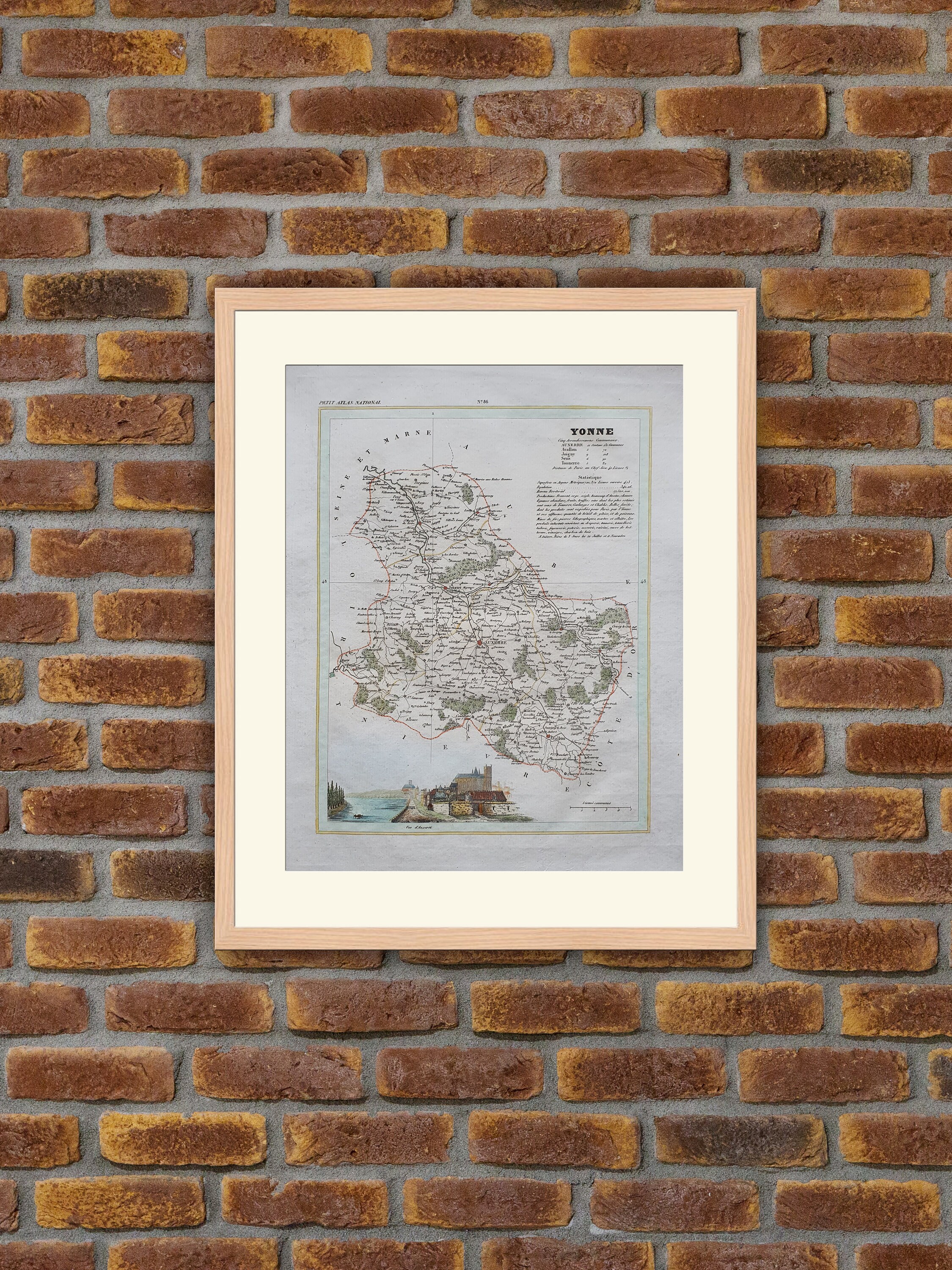 Carte de Département Français - Yonne Gravure Couleurs 1833 Monin