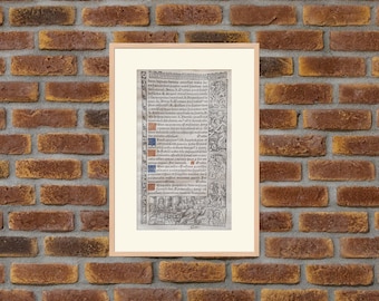 RARE: Page from A Book of Hours Printed On Parchment - Paris circa 1500, Middle Ages - 5 - 9.1x5.7in - Decoration, Print