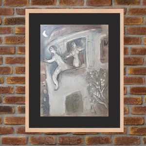 1956 Marc Chagall - La Bible - David sauvé par Michal - Original Lithograph / Mourlot Publishers - 14x10.2in - Decoration Print