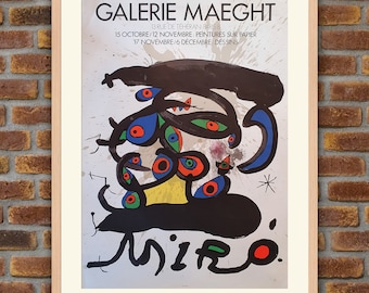 Affiche Galerie Maeght  &quot;Peinture Sur Papier&quot; Joan Miro - Lithographie Originale 1971