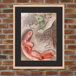 1956 Marc Chagall - La Bible - Eve maudite par Dieu - Original Lithograph / Mourlot Publishers - 14x10.2in - Decoration, Print