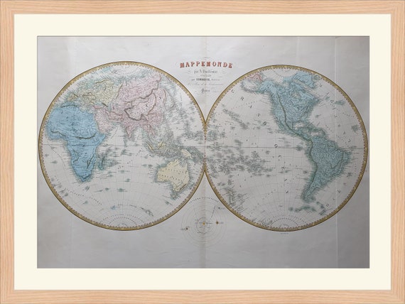 Large Maps - World Map - Mappemonde - 1850 Engraving Atlas