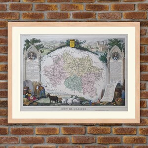 1850 Gravur Atlas Levasseur - Große Karte Französische Abteilung - Allier - 19,5x14,4in - Dekoration, Druck