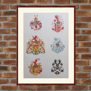 1880 Dutch heraldry [Houses: Sander, van der Schalk, Schas, Scheers, Scheidius, Scheltema] Chromolithograph by A. A. Vorsterman Van Oijen
