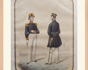 1850 年カラーリトグラフ - 海軍 - イタリア軍の制服 - Armata