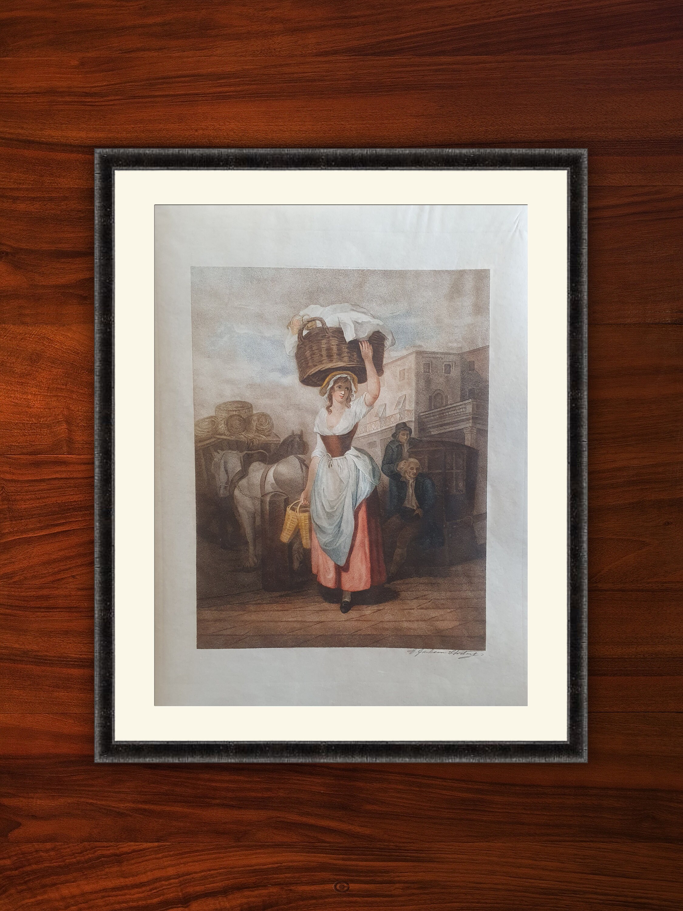 Peinture Xixe - Cris de Londres Francis Wheatley Marchands Rues Scarlet Strawberries Gravure Couleur