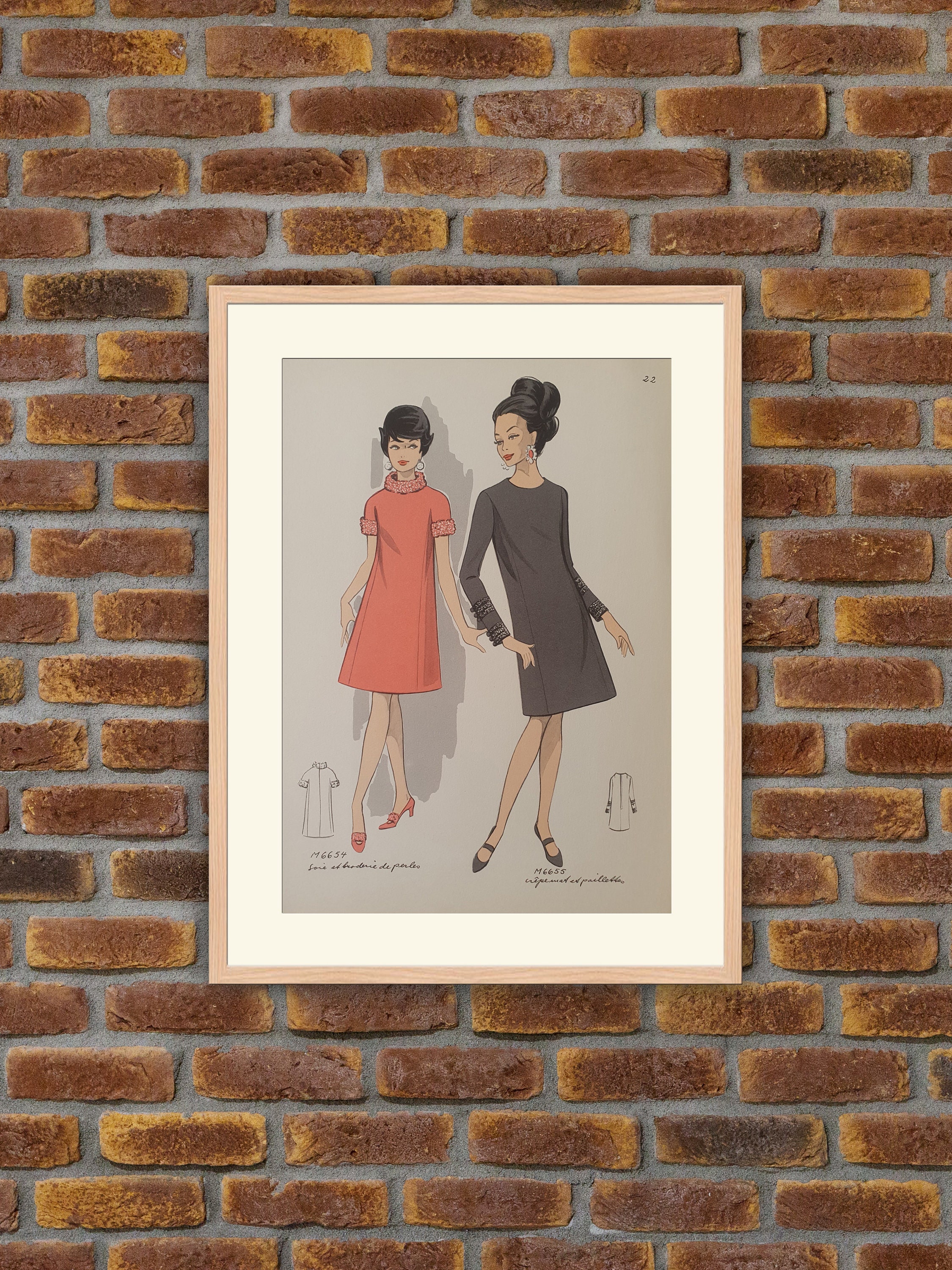 Haute Couture 1968 - Soie et Broderie de Perles Planche Imprimée Couleurs