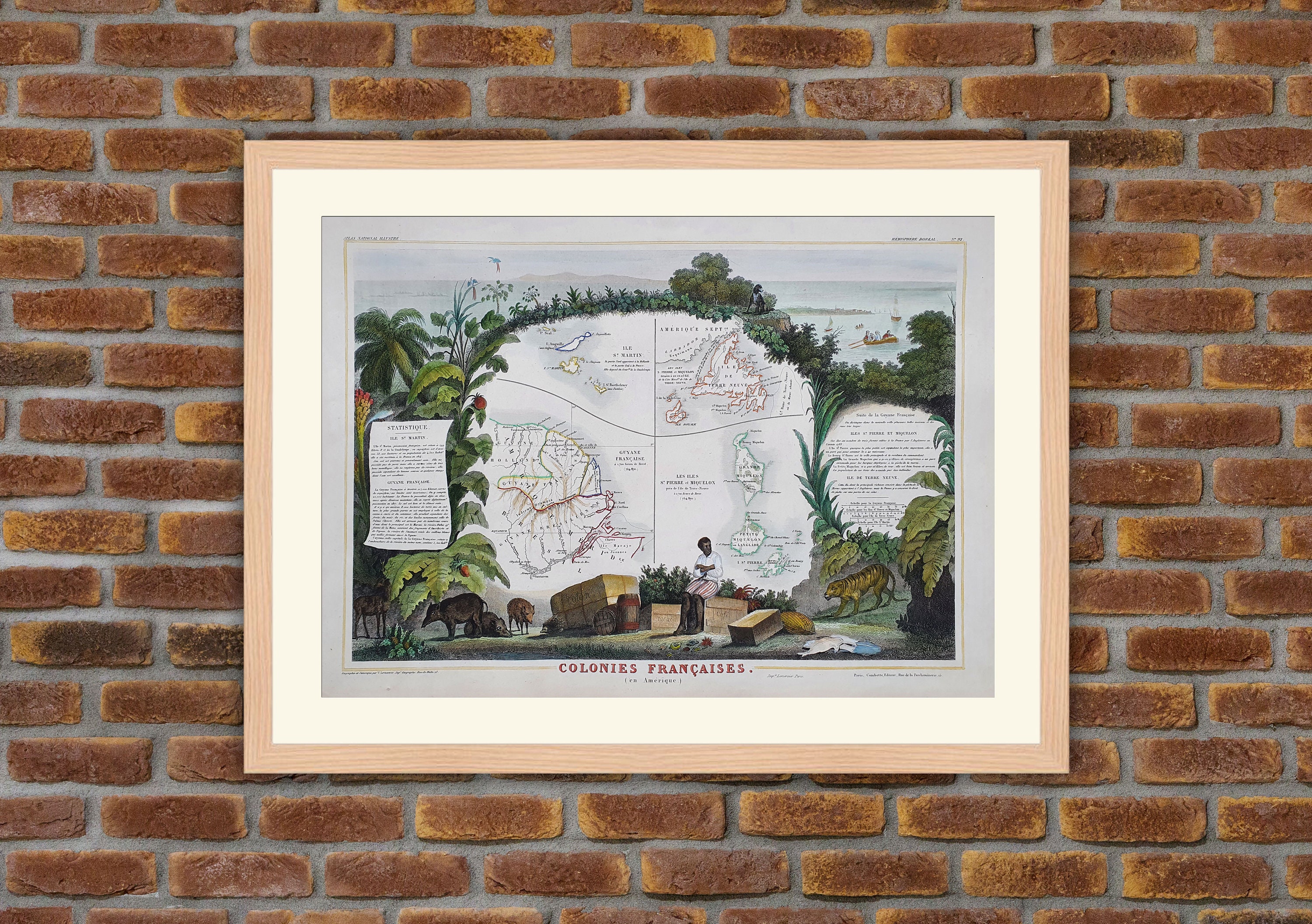 Carte Département Français - Colonies Françaises en Amérique Gravure Couleurs 1850 Atlas National Le