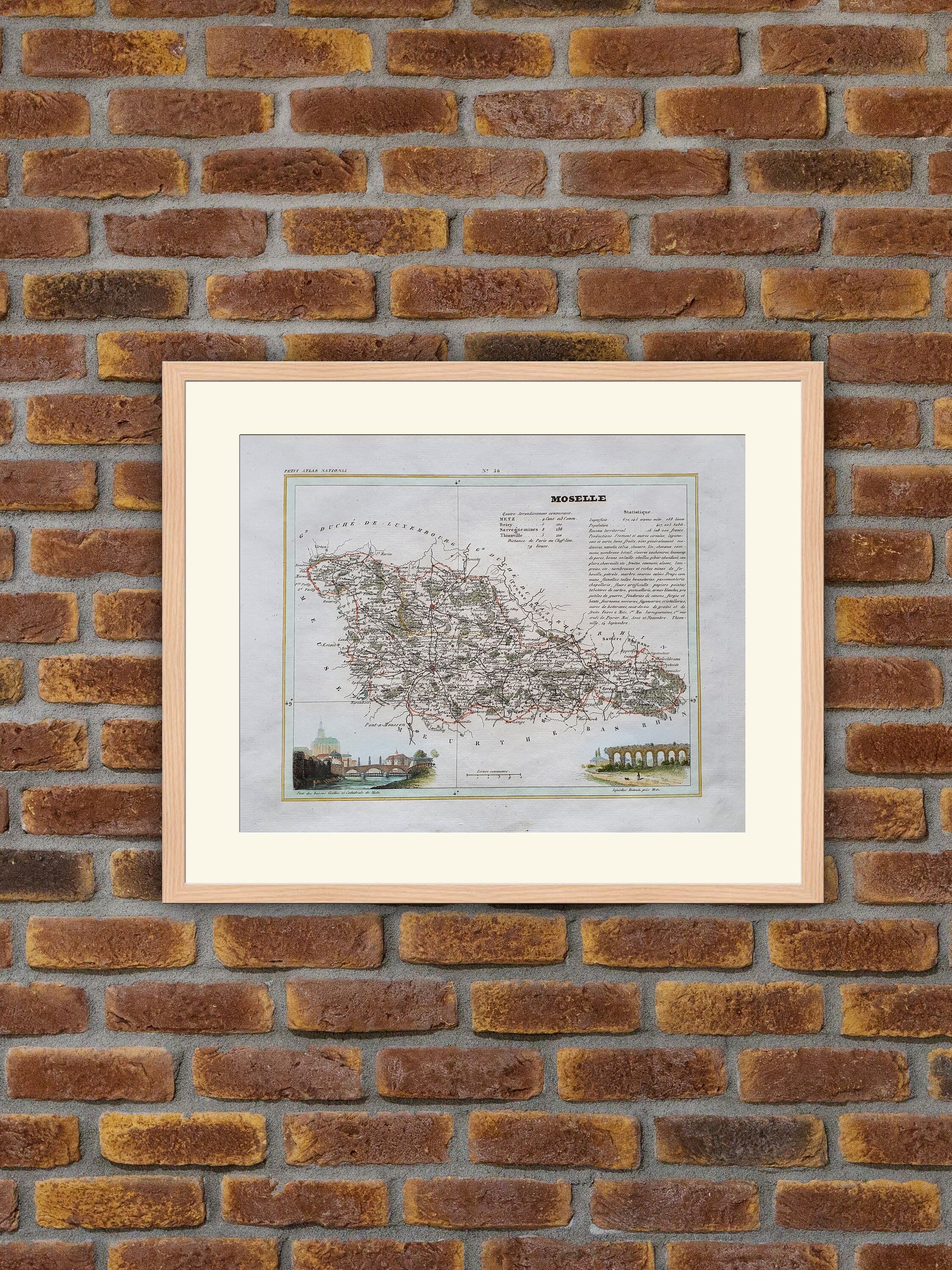 Carte de Département Français - Moselle Gravure Couleurs 1833 Monin