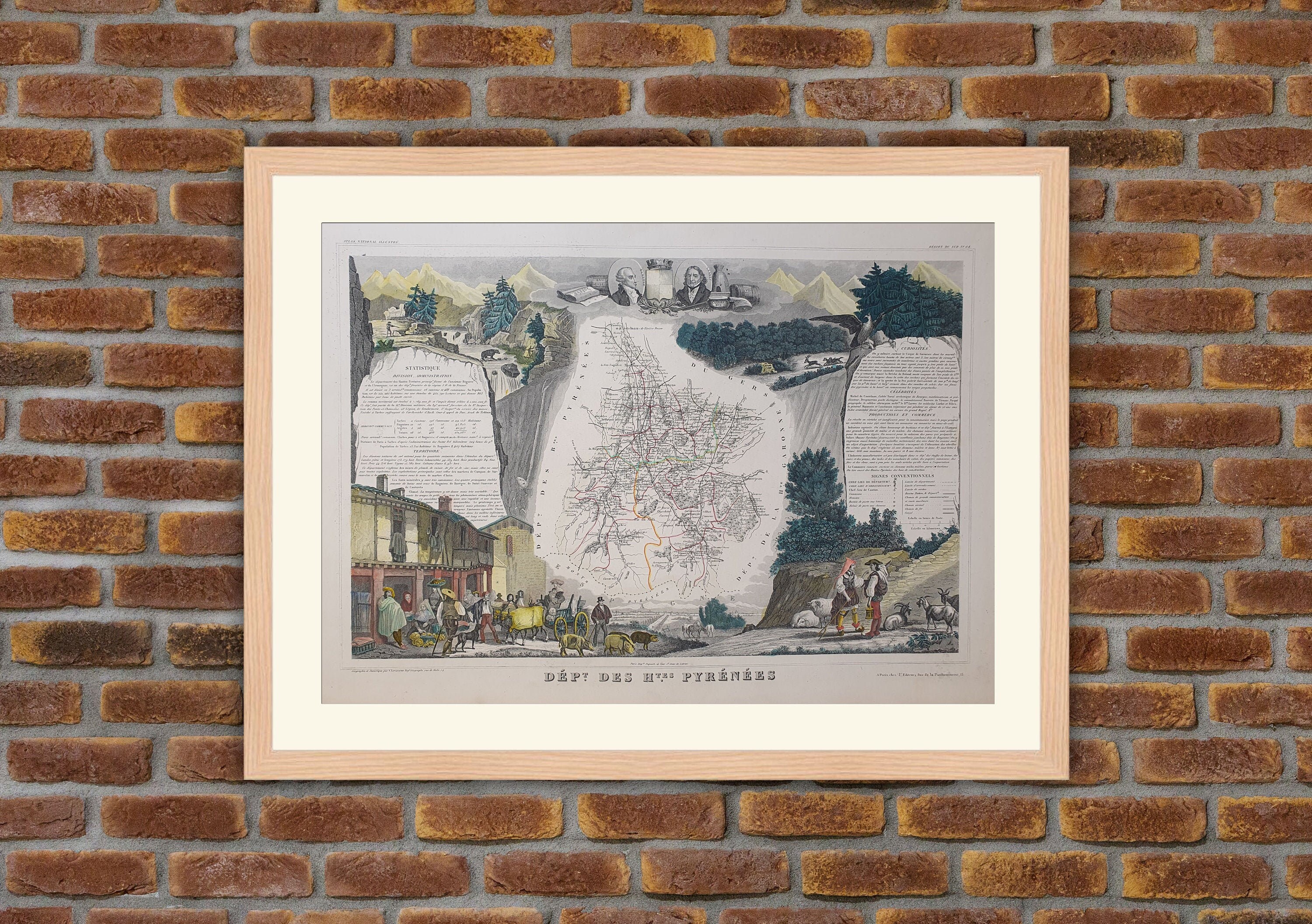 Carte Département Français - Hautes Pyrénées Gravure Couleurs 1850 Atlas National Levasseur