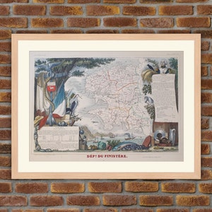 Große Landkarten - Französische Abteilung - FINISTERE - 1850 Gravur Atlas Levasseur - 19,5x14,4in - Dekoration, Druck