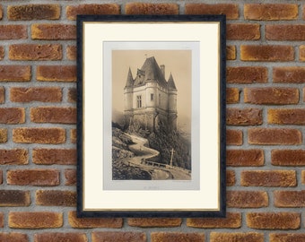 1864 Lithograph - Castles - Le Mesnil (Corrèze) - V. Petit, Architecture - 13.4x10in - Decoration, Large Prints