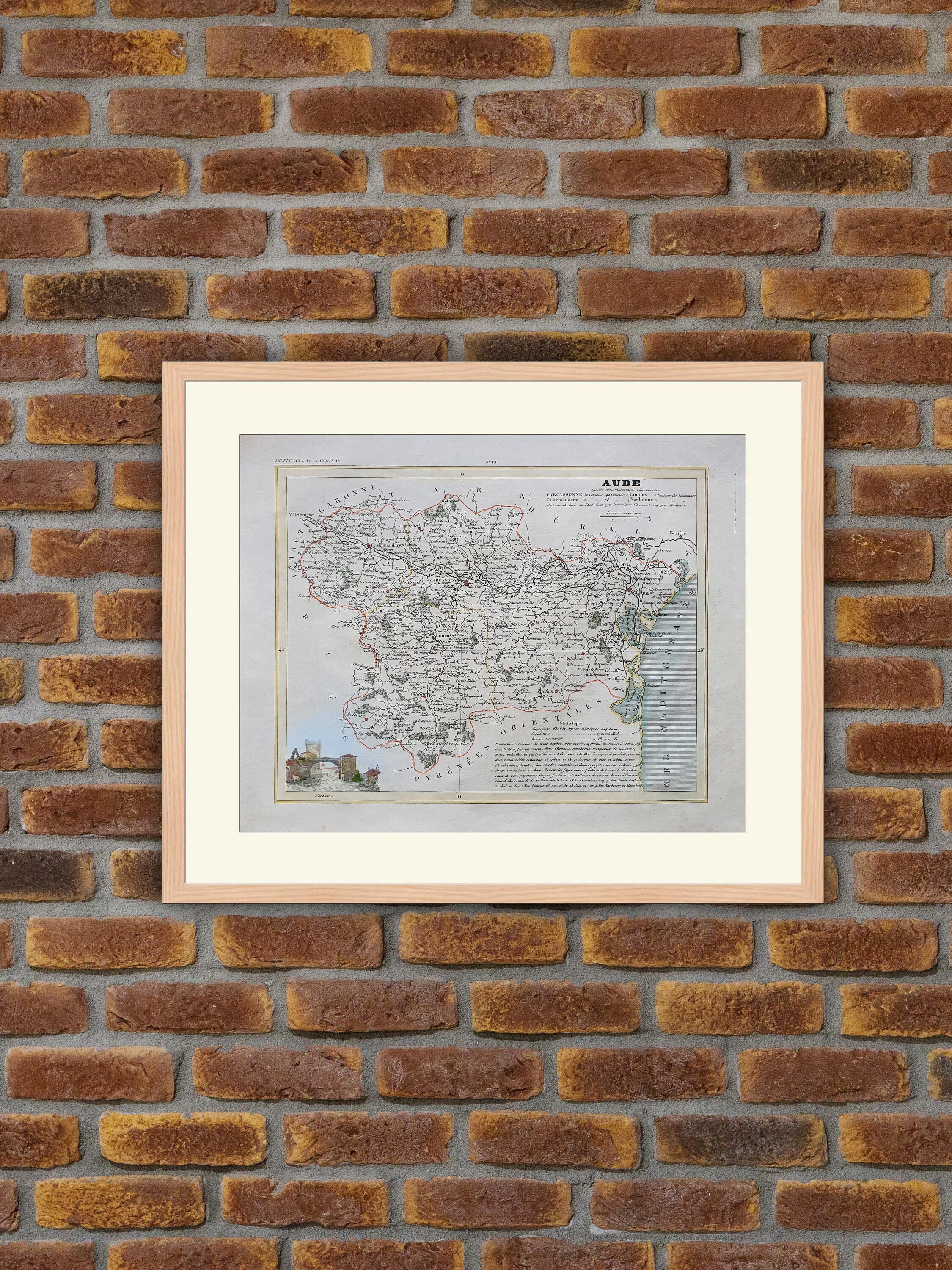 Carte de Département Français - Aude Gravure Couleurs 1833 Monin