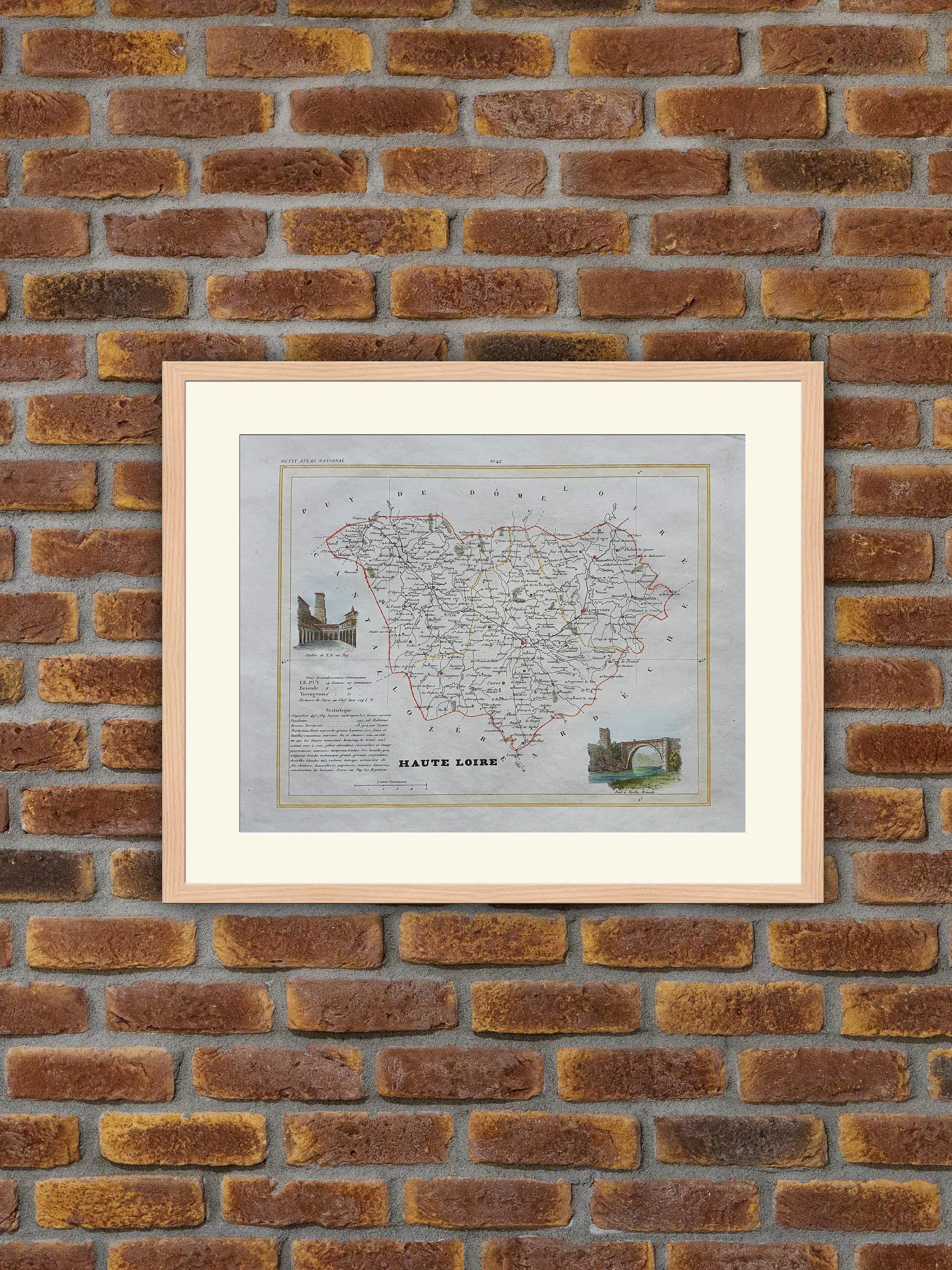 Carte de Département Français - Haute-Loire Gravure Couleurs 1833 Monin