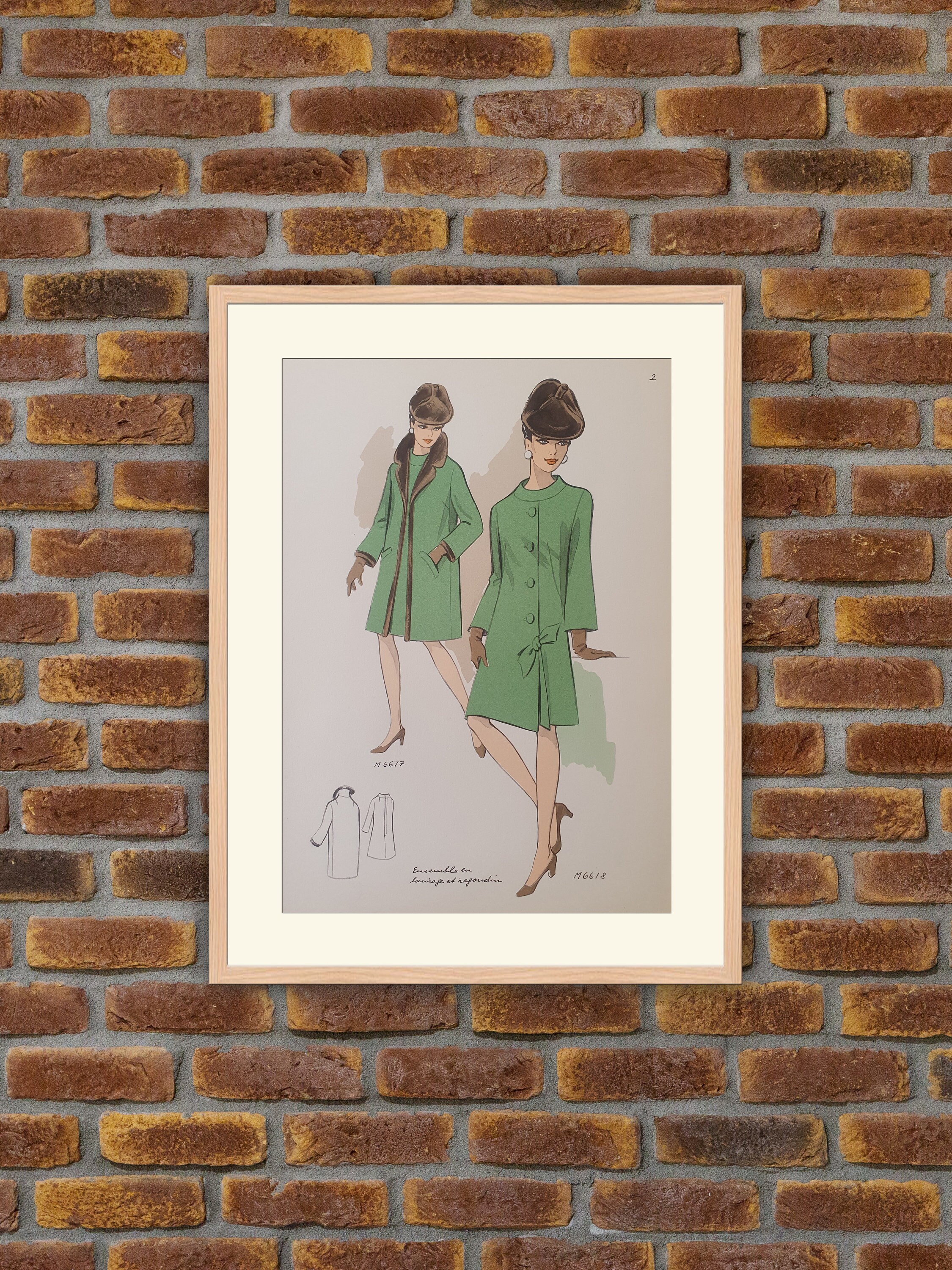 Haute Couture 1968 - Ensemble en Lainage et Ragondin Planche Imprimée Couleurs