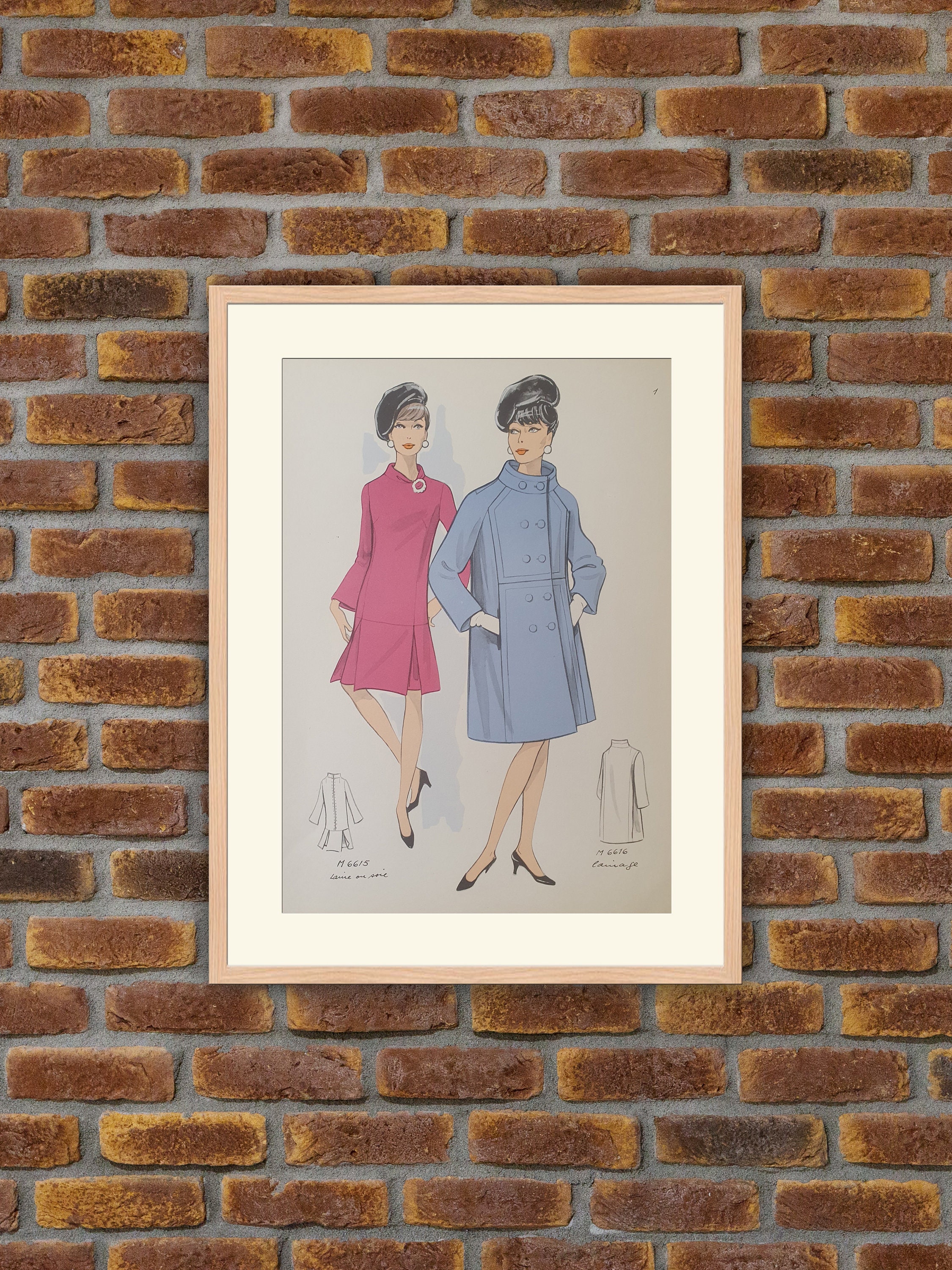 Haute Couture 1968 - Laine ou Soie Planche Imprimée Couleurs