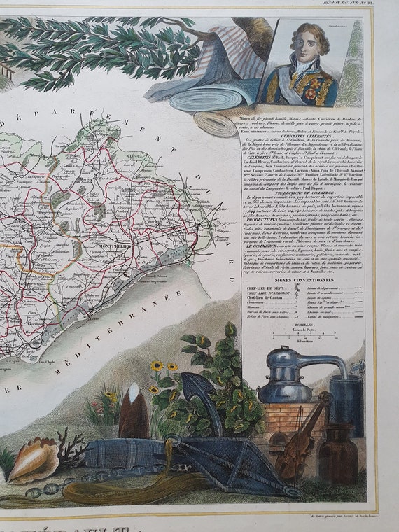 1850 Engraving Atlas Levasseur - Large Map French Department