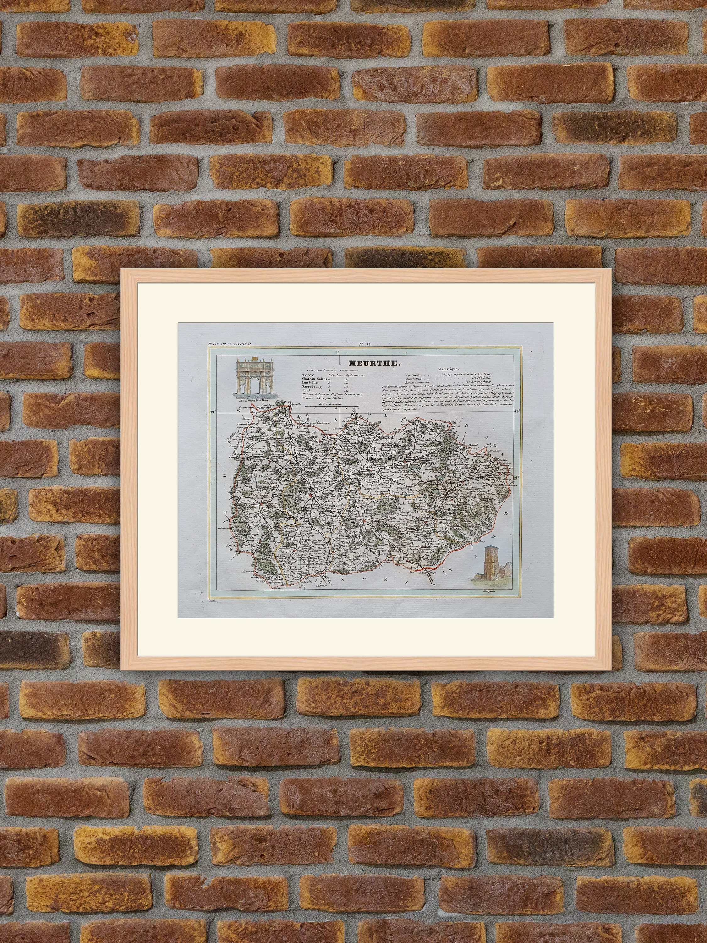 Carte de Département Français - Meurthe Gravure Couleurs 1833 Monin