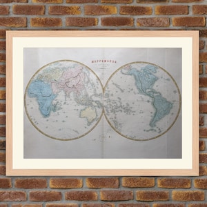 Große Landkarten - Weltkarte - Mappemonde - 1850 Gravur Atlas Levasseur - 29,7x20,9in - Dekoration, Druck