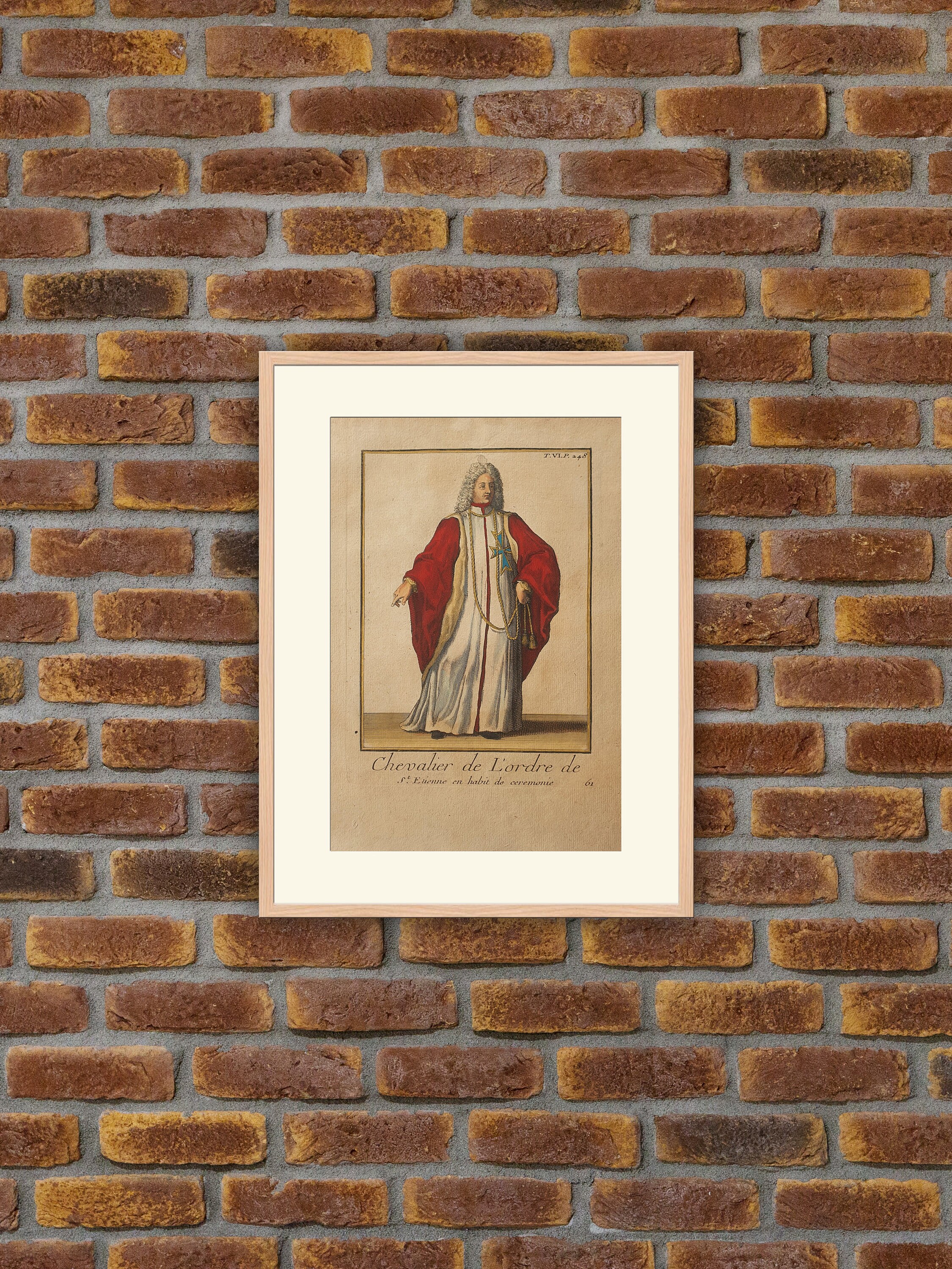 Ordres Militaires - Chevalier de L'ordre St Etienne en Habit Cérémonie Gravure Couleurs 1714 Hélyot