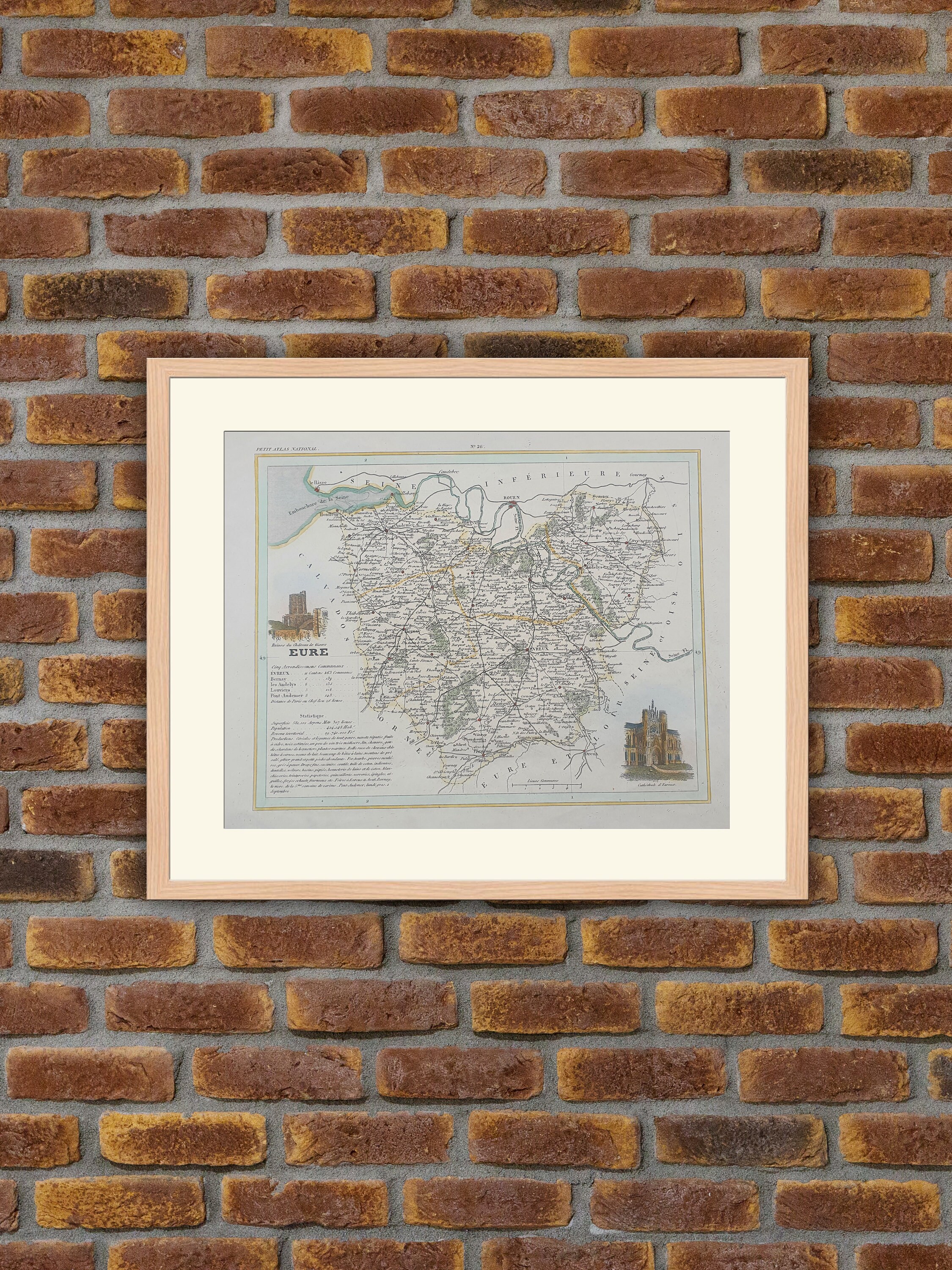 Carte de Département Français - Eure Gravure Couleurs 1833 Monin