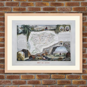 1850 Gravur Atlas Levasseur - Große Karte Französische Abteilung - Doubs - 19,5x14,4in - Dekoration, Druck