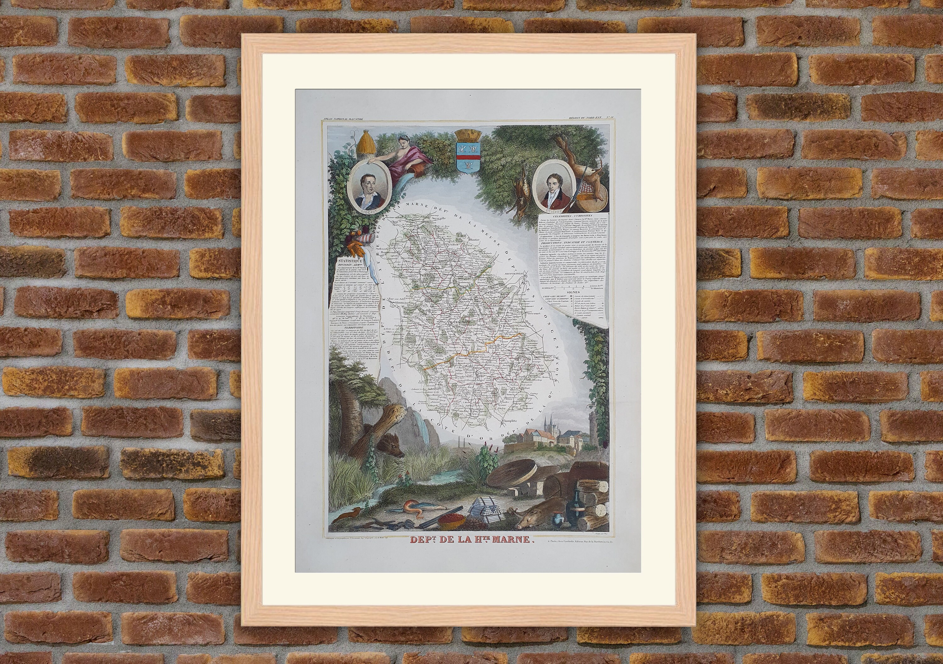 Carte Département Français - Marne Gravure Couleurs 1850 Atlas National Levasseur