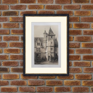 1864 Lithograph - Castles - Château de la Motte (Mayenne) - V. Petit, Architecture - 13.4x10in - Decoration, Large Prints
