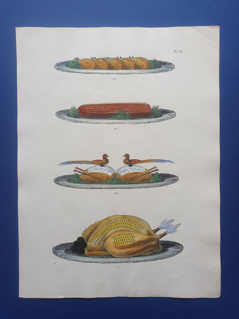 1872 colored engraving 270 Perdreaux piqués rôtis, 271: Selle de Chevreuil rôtie... U. Dubois La Cuisine Classique image 3