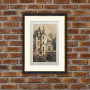 1864 Lithograph - Castles - Château de la Bouverie (Sarthe) - V. Petit, Architecture - 13.4x10in - Decoration, Large Prints
