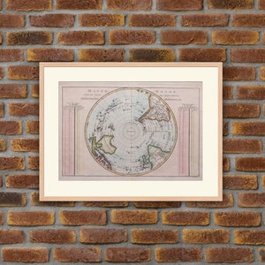 Gravure 1762 - Cartographie - Atlas - Mappemonde sur le Plan de l’Equateur Hémisphère méridional - Rigobert BONNE