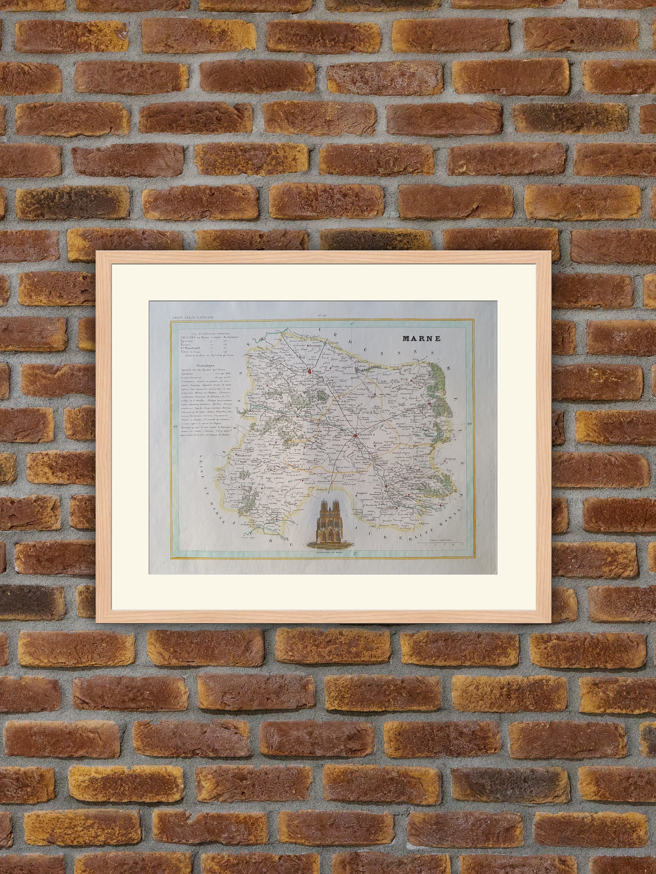 Carte de Département Français - Marne Gravure Couleurs 1833 Monin