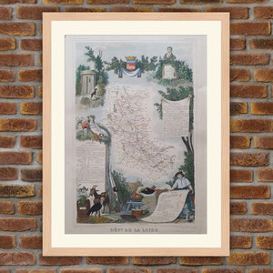 1850 Gravur Atlas Levasseur - Große Karte Französische Abteilung - Loire - 19,5x14,4in - Dekoration, Druck
