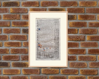 RARE: Page from A Book of Hours Printed On Parchment - Paris circa 1500, Middle Ages - 1 - 9.1x5.7in - Decoration, Print