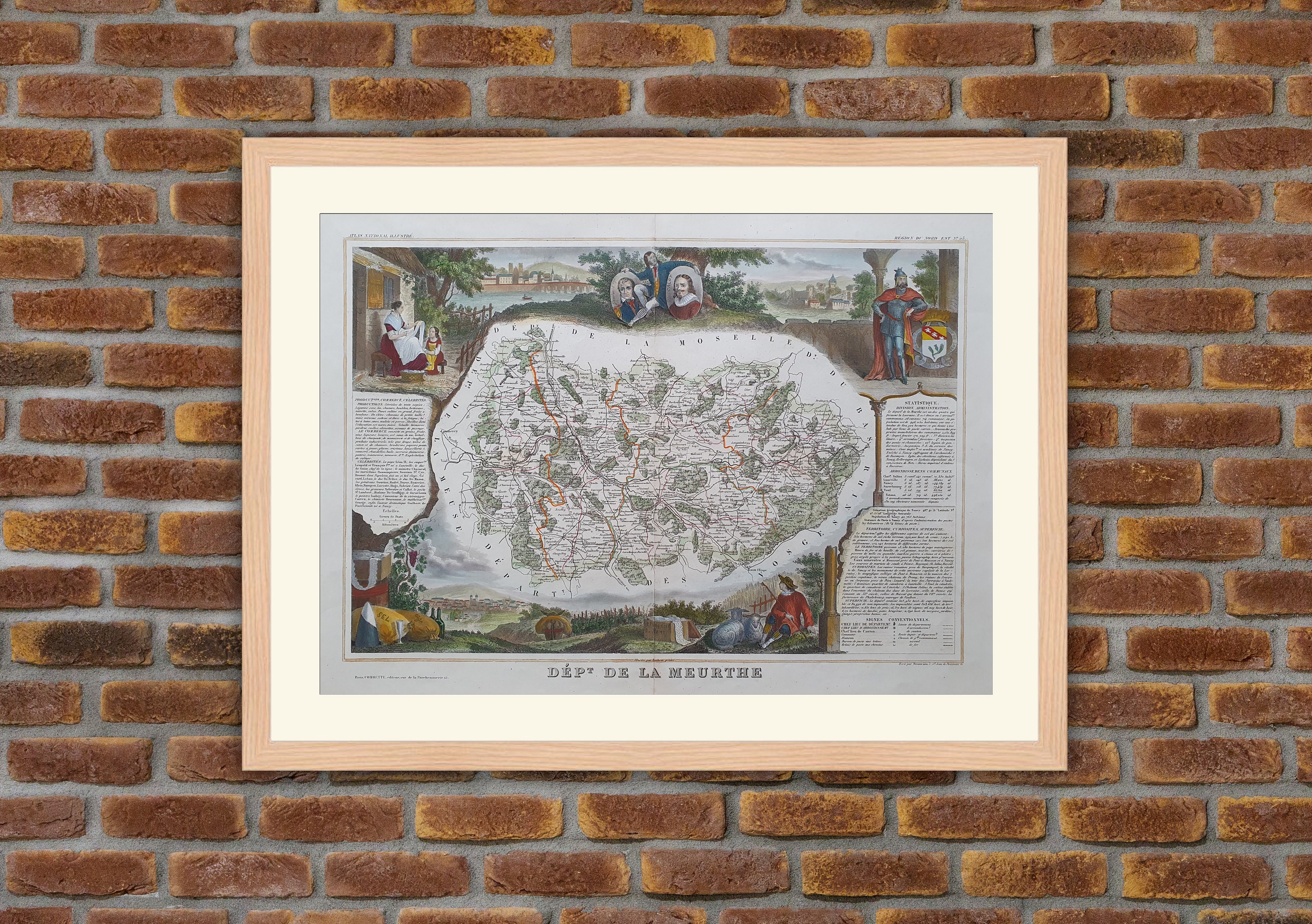 Carte Département Français - Meurthe Gravure Couleurs 1850 Atlas National Levasseur