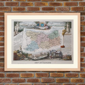 1850 Gravur Atlas Levasseur - Große Karte Französische Abteilung - Calvados - 19,5x14,4in - Dekoration, Druck