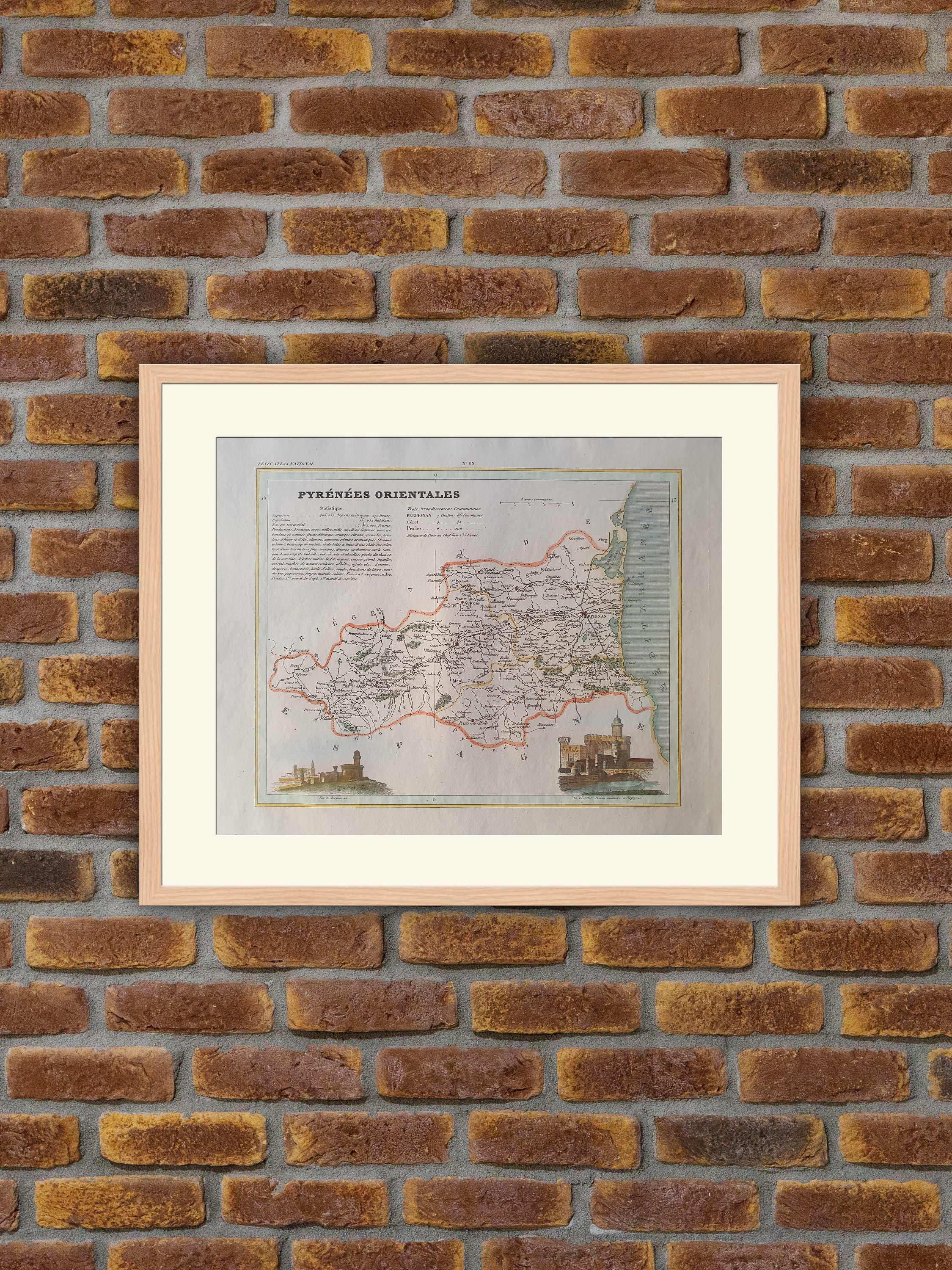 Carte de Département Français - Pyrenees Orientales Gravure Couleurs 1833 Monin