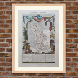 1850 Gravur Atlas Levasseur - Große Karte Französische Abteilung - Manche - 19,5x14,4in - Dekoration, Druck
